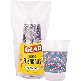 Glad Everyday Clear Plastic Cups, Holiday Candy Cane Design - Strong and Sturdy Drinking Cup for All Occasions, 16 Ounce, 20 Count