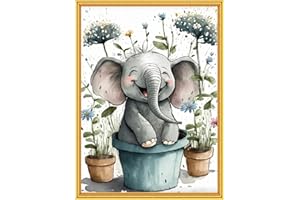 TAEYSCK Elephant Stamped Cross Stitch Kits for Adults Beginners, Animal DIY Counted Cross Stitch Kit Easy Printed Patterns Dimensions Needlepoint Art Crafts Embroidery Kits for Wall Decor(11ct without frame)