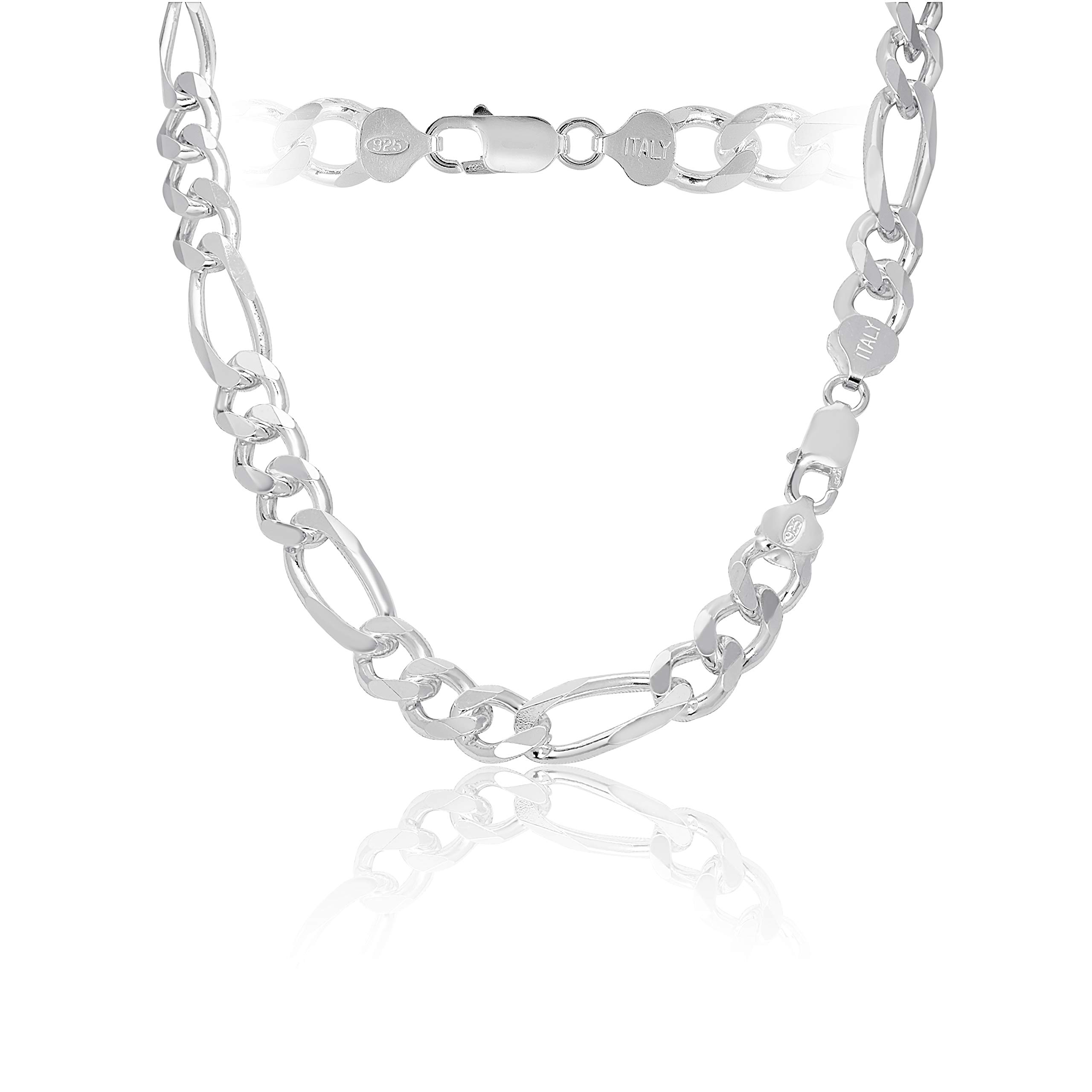 KEZEFSolid .925 Sterling Silver 10mm Men's 250 Figaro Chain Necklace