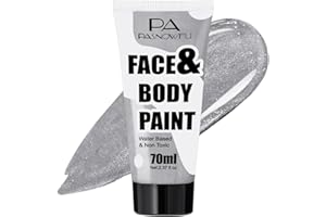 PASNOWFU Silver Face Paint 70ml Large Capacity - Non-Toxic Washable Body Paint for Halloween Skeleton Ghost Looks, Full Coverage Face Body Paint for Halloween SFX Cosplay Makeup ,Costume Events