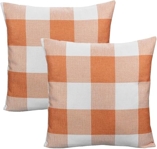 Amazon Com Vakado Orange And White Decorative Plaids Throw Pillow