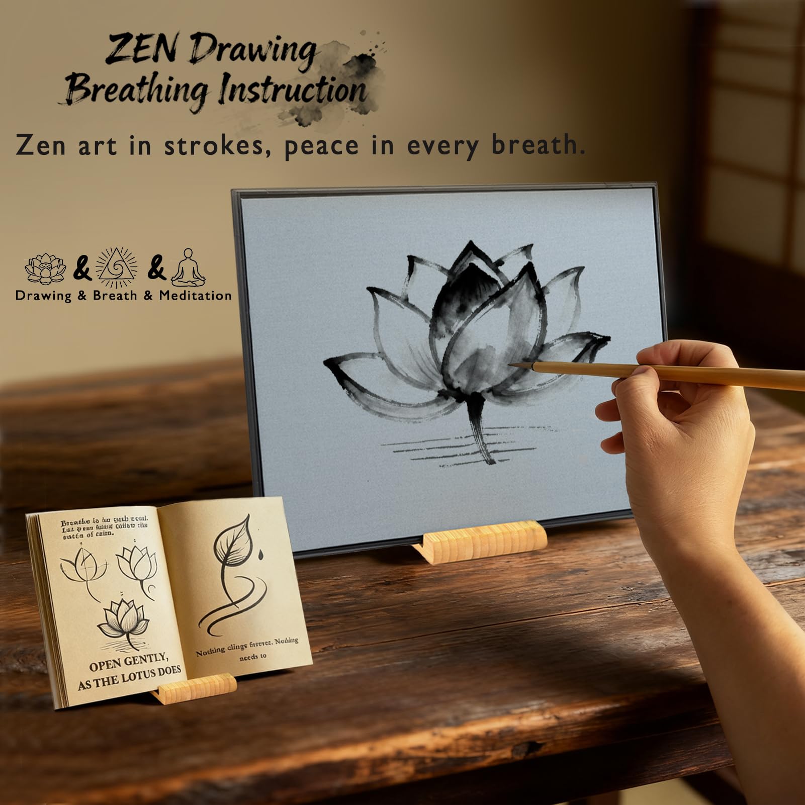 AOVOA Zen Buddha Water Painting Board with Drawing & Breathing Guide - Relaxing Water Drawing Art Set with Brushes and Stencils - Great for Meditation & Mindfulness Practice - Creative Gift