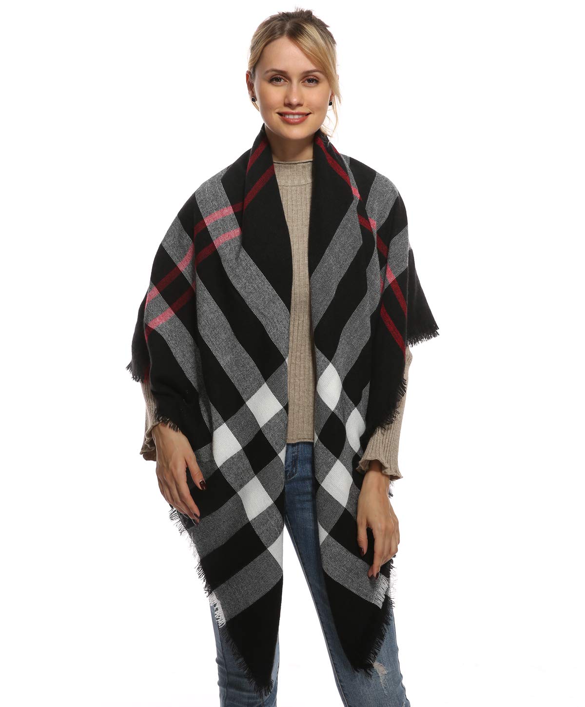 Classic Plaid Blanket Oversized Cozy Scarf Chunky Fashion Tartan Wrap