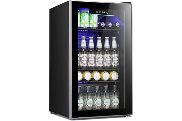 Antarctic Star mini fridge -130 can beverage refrigerator cooler glass door for soda beer or wine, small drink dispenser for home, office bar 3.2cu.ft