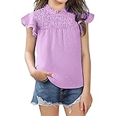 Hvididan Girls Ruffle Short Sleeve Blouse Pleated Crewneck Shirt Summer Cute Swiss Dot Tops 5-14 Years