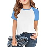 Imily Bela Kids Girls T Shirts Casual Raglan Short Sleeve Crewneck Color Block Summer Tees 5-14 Years