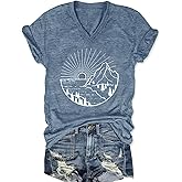 Womens V-Neck T-Shirt Flower Graphic Tees Summer Fashion Boho Tops Tshirts Loose Casual Wildflower Beach T Shirts