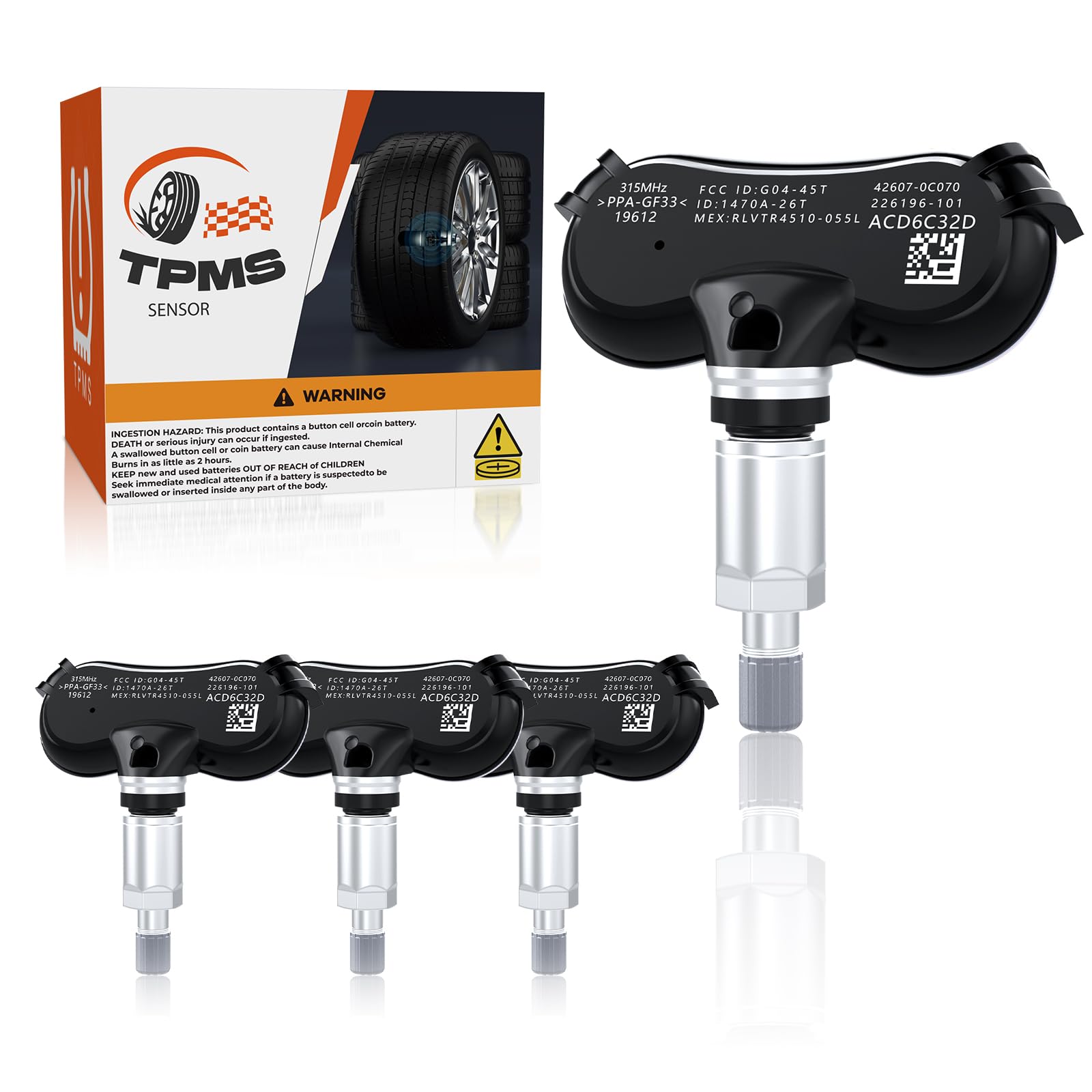Photo 1 of ISINLASSO 426070C070 TPMS Sensor, 315MHz Pre-Programmed Tire Pressure Sensors for Toyota Sequoia 2006-2017 Sienna 2006-2020 Tundra 2006-2017 TPS Sensor Replace 529333X200 TPM102 4pcs