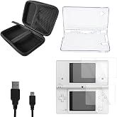 JDGPOKOO 5 in 1 Accessories Kit for Nintendo DSi, Carrying Case for NDSi, Clear Shell Case, 2 Set Screen Protectors and Charging Cable Compatible with NDSi ONLY