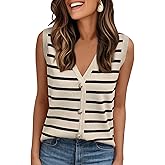 AUTOMET Vest for Women Striped Sweater Vests 2026 Trendy Summer Work Crochet Tops Button Up Business Casual Outfits