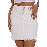 GUANYY Womens Denim Skirt Raw Hem Bodycon Stretch Casual High Waisted Jean Mini Skirt