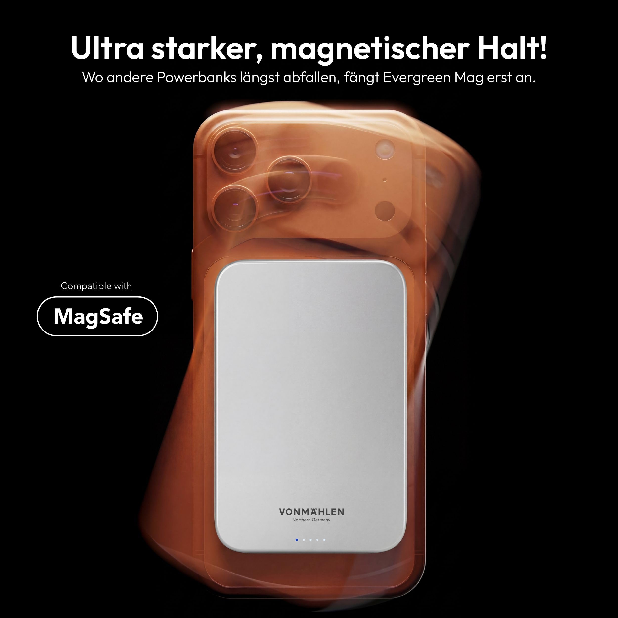 VONMÄHLEN Evergreen Mag - Wireless Powerbank kompatibel mit MagSafe - Ultra Thin, Tragbares Ladegerät mit 5000mAh Kapazität und 15W Drahtloses Laden, magnetische Powerbank (QI2-zertifiziert) - White 10