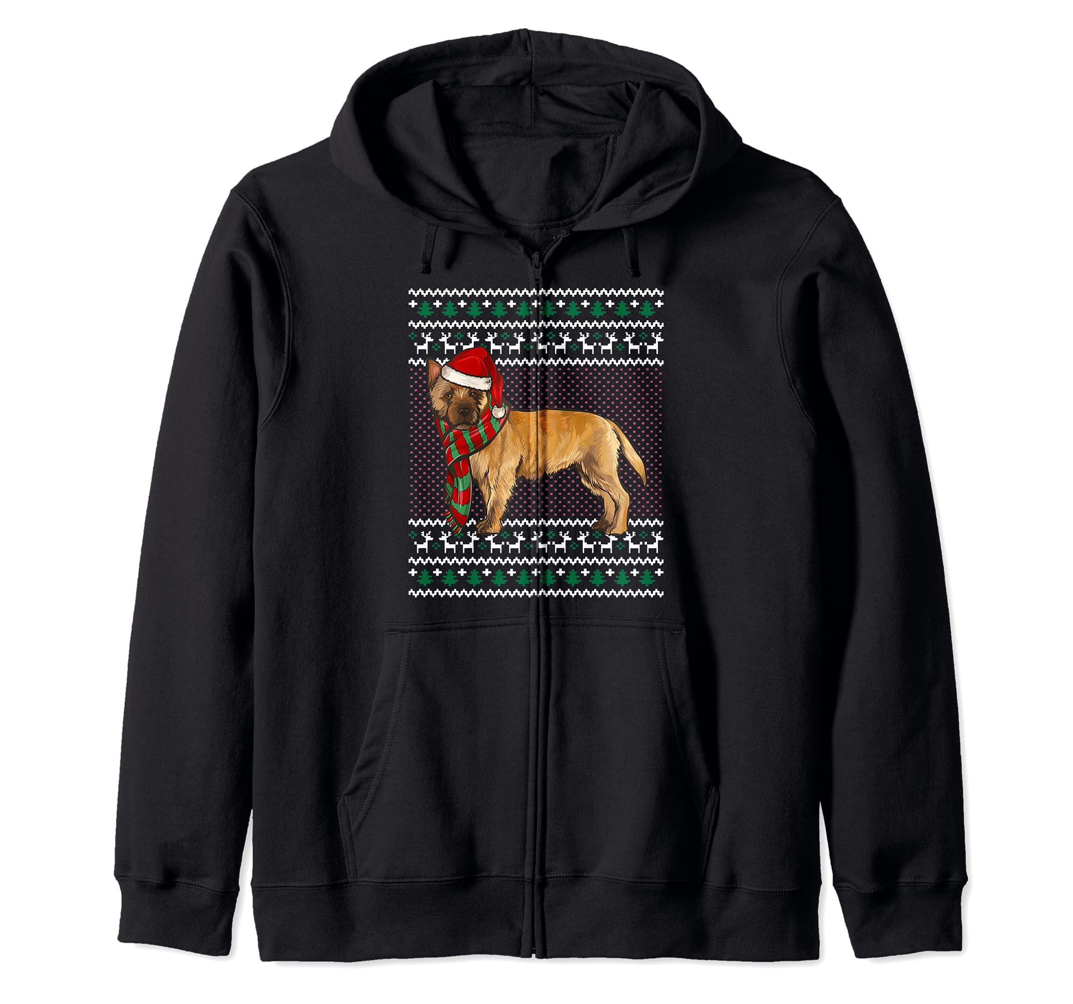 Xmas Cairn Terrier Dog Santa Hat Ugly Christmas Zip Hoodie