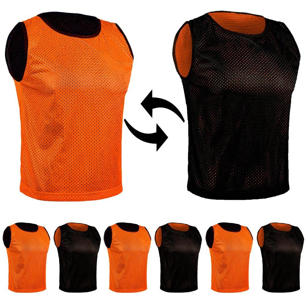 SPORTSBIBS 6x Football Bibs Double-Sided Marker T-Shirts - Set of 6 pieces Pack of 6 - Mesh Jersey Reversible Bib for Kids and Adults Training Marking Shirt Trikots for Men Ladies Seniors Junior