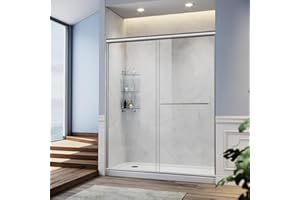 SUNNY SHOWER 60 in.W x 72 in.H Semi-Frameless Shower Door, DoubleSliding Glass Shower Door, 1/4" Clear Glass Shower Enclosure, Brushed Nickel Finish