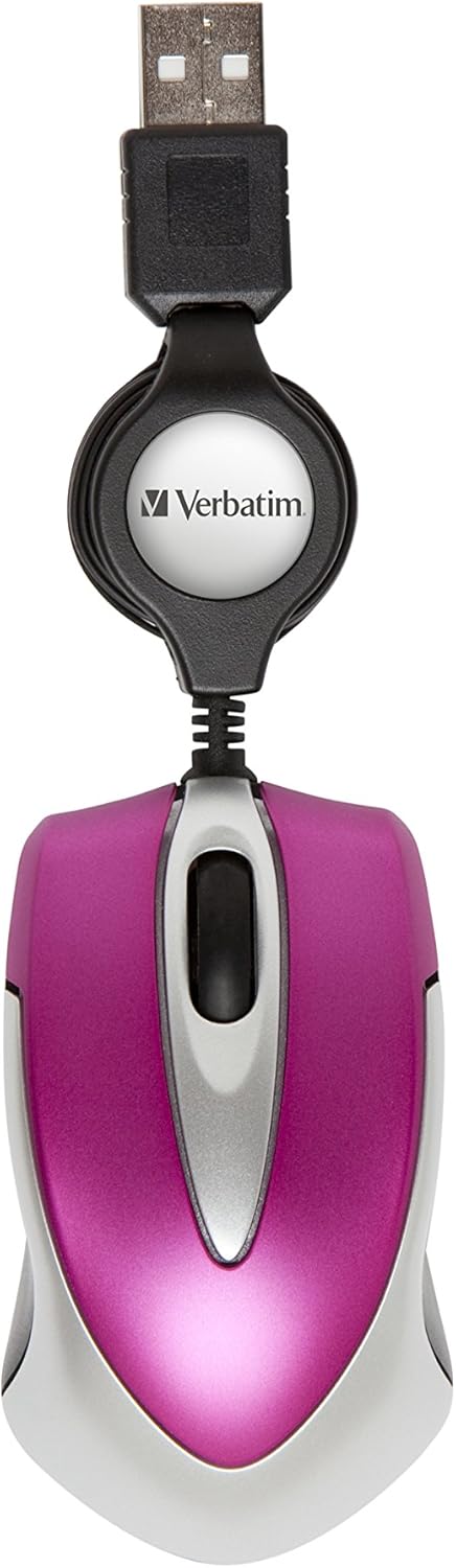 Verbatim Go Mini - USB Optical Travel Mouse with Retractable Cable, hot pink, 99999