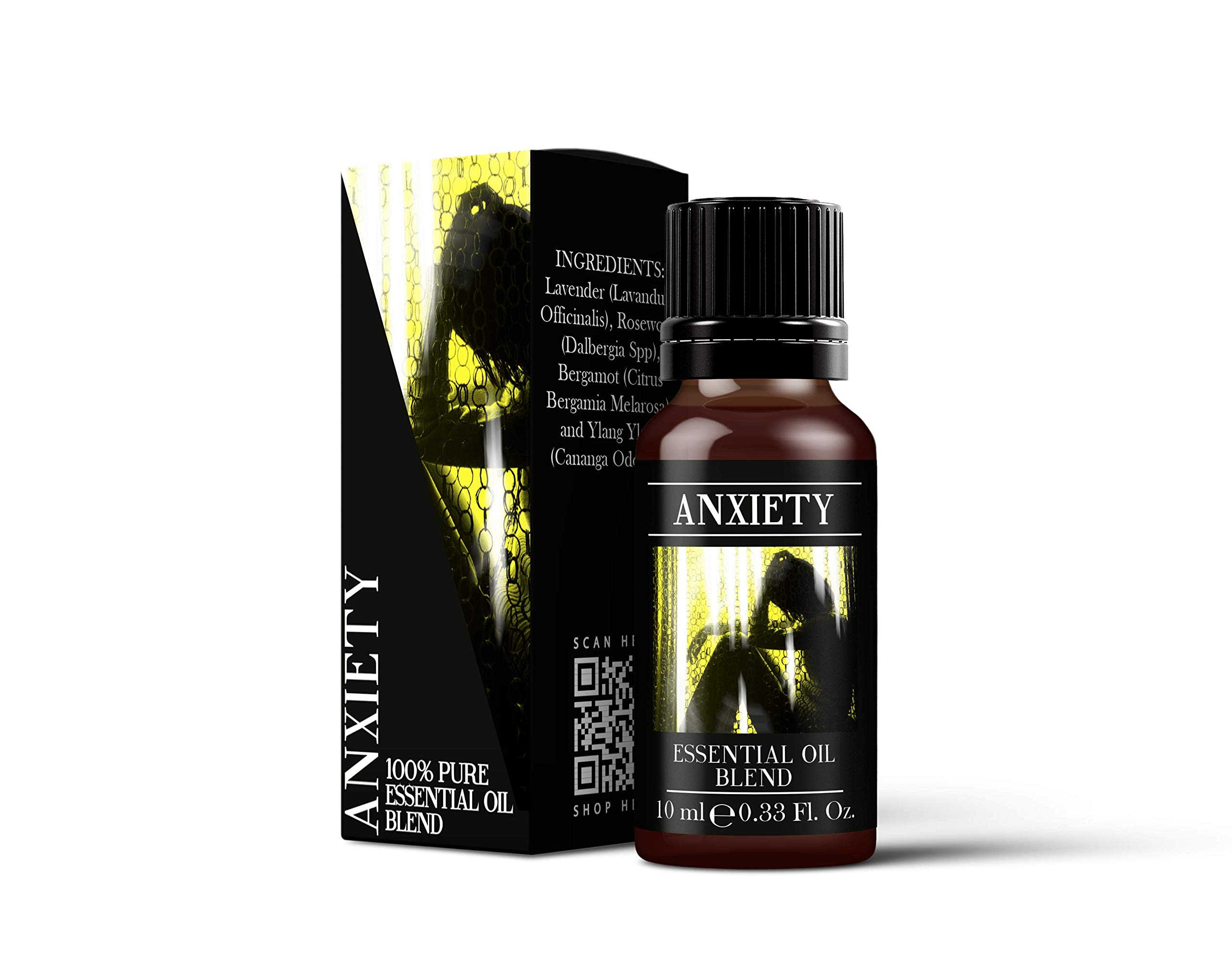 Mystix London | Anxiety - Essential Oil Blend 10ml | Pure & Natural Aromatherapy Oil | with Bergamot, Lavender, Ho Wood & Ylang Ylang | Presentation Box Included | Vegan, GMO Free