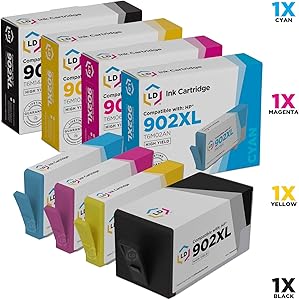 LD Compatible Replacements for HP 902XL Ink Cartridges (Black, Cyan, Magenta, Yellow, High Yield 4-Pack)