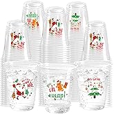KOPOOEOE 100 Pack Christmas Plastic Cups Disposable 12oz Merry Christmas Clear Plastic Party Cups Xmas Tree Gingerbread Man Santa Claus Clear Cups Bulk for Beverage Coffee Xmas Holiday Party Favors