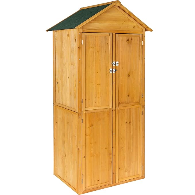 TecTake Holz Gartenschrank Geräteschuppen Satteldach | ca. 80,5 x 60 x 213,5 cm (BxTxH)