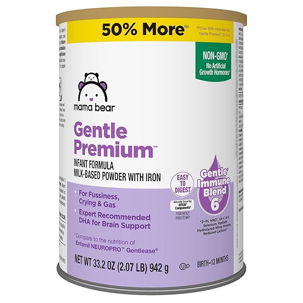 AMAZON BRAND – MAMA BEAR GENTLE PREMIUM BABY FORMULA POWDER, DHA FOR BRAIN SUPPORT, IMMUNE BLEND 6, 2’FL HMO, FOR FUSINESS, CRYING & GAS, 33.2 OUNCE (PACK OF 1)