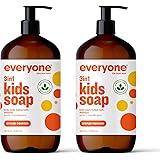 Everyone 3-in-1 Kids Soap, Body Wash, Bubble Bath, Shampoo, 32 Ounce (Pack of 2), Orange Squeeze, Coconut Cleanser with Plant
