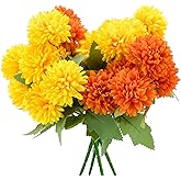 Artificial Marigold Flowers, 4 Pack 12 Inch Silk Marigold Flower Heads Bouquet for Day of The Dead Decor Halloween Decoration Dia De Los Muertos Home Decoration, Orange & Yellow