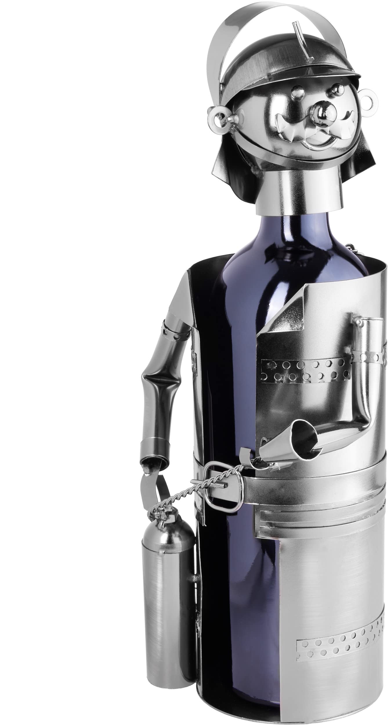 BRUBAKER Firefighter Wine Bottle Holder Stand Rack Home Kitchen Table Art Decoration with Gift Card