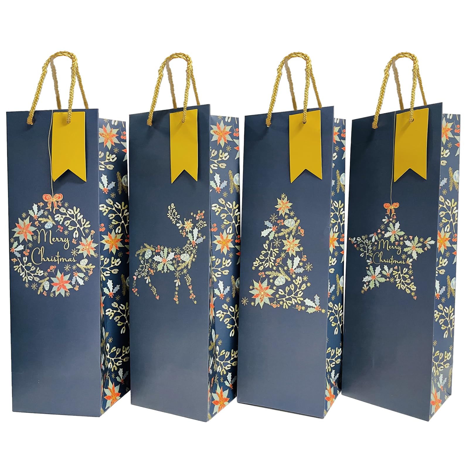 12 PCS Christmas Wine Bottle Bags, Kraft Paper Champagne & Whiskey Wine Gift Bags with Handles, Bottle Bags for Wine, for Spirits Xmas Party Decoration (B)