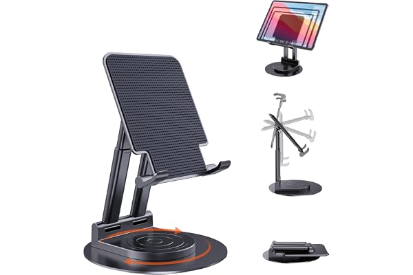 Tablet Stand, BHHB Tablet Holder Adjustable, Tablet Stand with 360 Degree Rotating Base for iPad/iPad Pro/Air/Mini, iPhone, Huawei, Galaxy, Kindle/Smartphones and More 4.7-15.6 Inch Devices (Black)