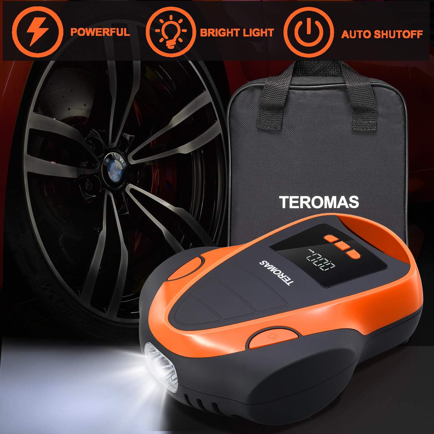 TEROMAS Tire Inflator Air Compressor, Portable DC/AC Air Pump for Car Tires 12V DC and Other Inflatables at Home 110V AC, Digital Electric Tire Pump with Pressure Gauge: Automotive