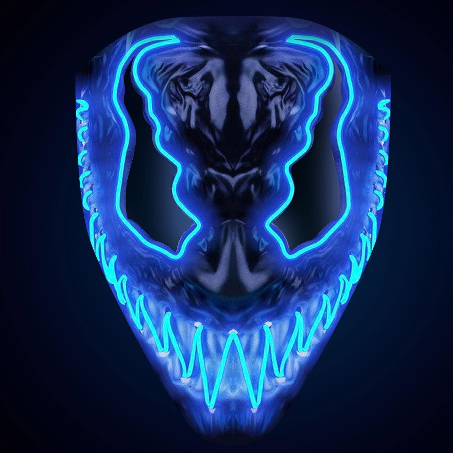 Blue LED Devil Mask | Premium quality hard plastic | Bright neon mask with 3 flashing modes | Original disguise for Halloween and costume party | OriginalCup® — image 1
