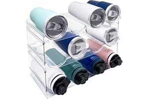 Spaclear 3 Pack Water Bottle Organizer, Stackable Kitchen Home Pantry Organization and Storage Rack, Plastic Water Bottle Holder for Kitchen Cabinet Organizer and Storage, Tumbler Mug Cup Organizer