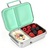 Lunbxx Stainless Steel Snack Container for Kids, Leak-Proof, 2 Compartments, Ideal 600ML Small Bento Box for Kids 3+, Updated Silicone Open Latch（green）