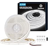 LLTOP COB LED Strip Lights Waterproof IP67 DC24v Daylight White 6000K 16.4ft/5m High CRI 92Ra+ Outdoor LED Tape Lighting DIY Cuttable for Bedroom Kitchen Cabinet Shelf (Power Supply Not Included)
