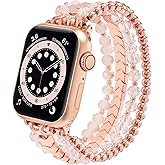 MOFREE Beaded Bracelet Compatible with Apple Watch Band 42mm/44mm/45mm/49mm/46mm Series 11/10/9/8/7/SE/6/5/4/3/2/1/Ultra Women Fashion Handmade Elastic Stretch Strap for iWatch Bands Pink
