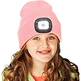 YunTuo LED Beanie for Kids, Unisex Rechargeable Headlamp Hat Winter Night Lighted Cap, Gifts for Kids Boys Girls