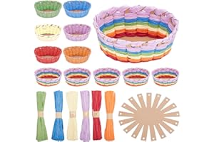 FREEBLOSS 12 Set DIY Basket Weaving Kit Oval Raffia Ribbon Baskets Creative Basketry Kit for Beginners Paper Basket Making Ki