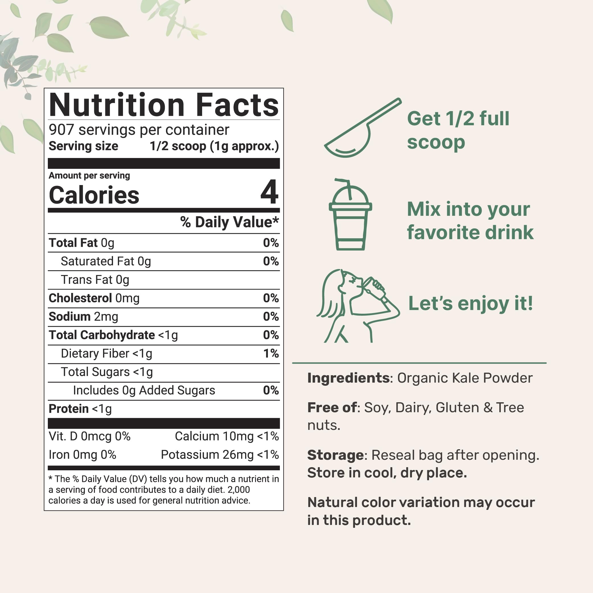 Sustainably US Grown, Organic Kale Powder, 2 Pounds | Fresh Freeze Dried Source | Nutrient-Dense Greens Superfood | Kale Tea and Green Drink Mix | 907 Servings, No GMOs, Vegan Friendly