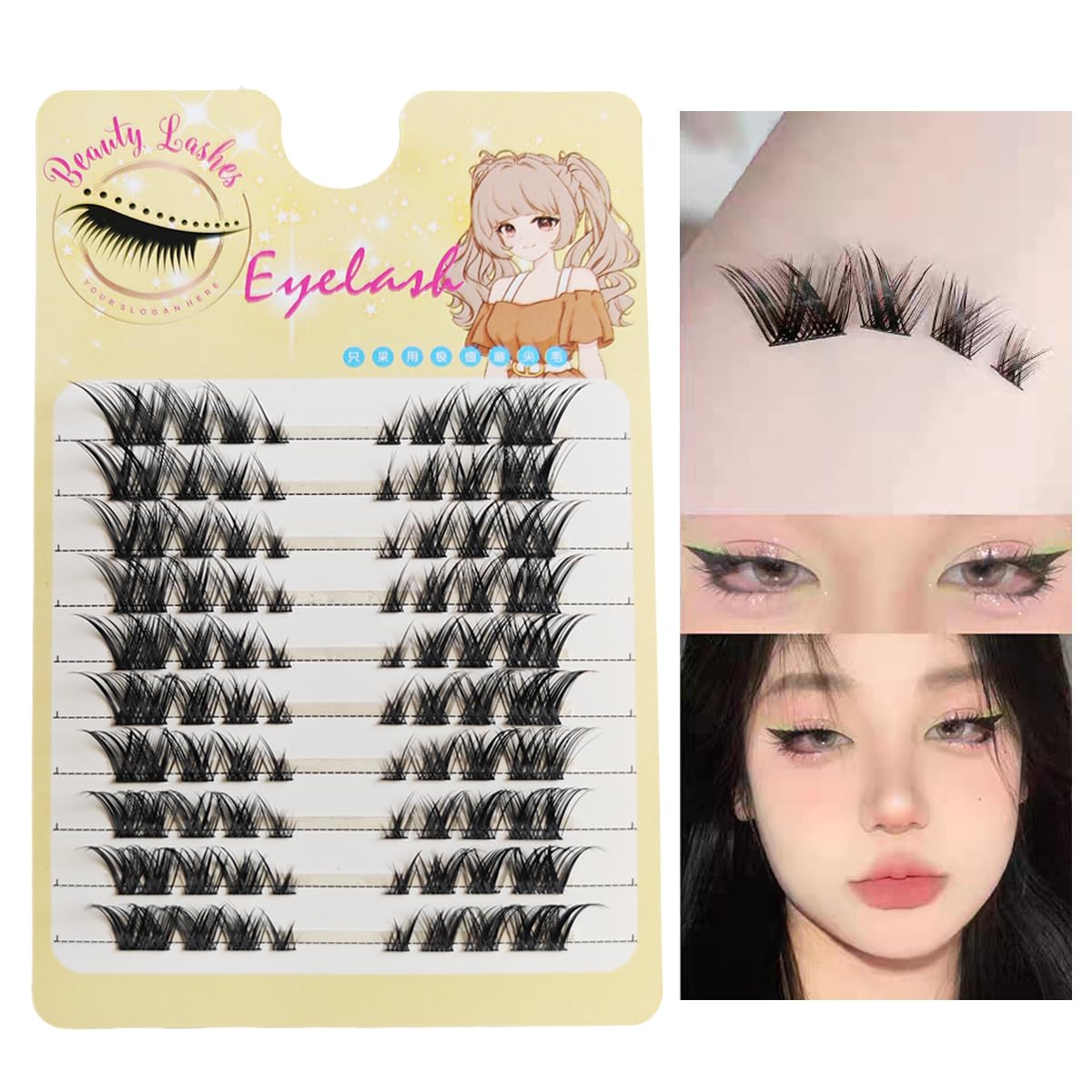 Fox Eye False Eyelashes Natural Wispy Individual Lashes, 3D C-6~13mm Cluster Lashes Pack for DIY Premade Fans Artificial Eyelash Extension