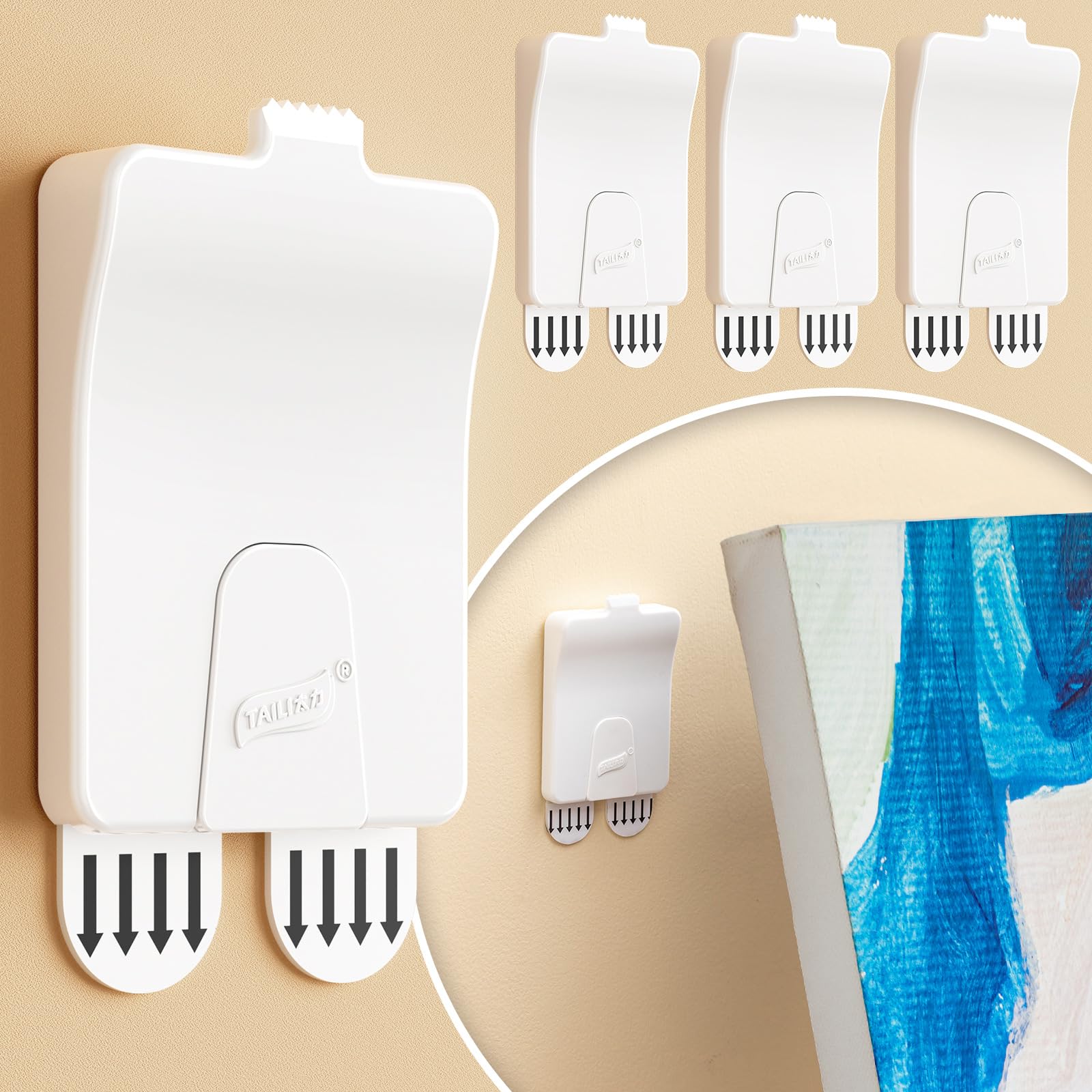 Photo 1 of TAILI Picture Hangers 4 Pcs, Damage Free Picture Hangers for Walls?Adhesive Picture Hanging Hooks Without Nails?Art Hanger for Bathroom Kitchen Home Door Closet, Inclue 2 Extra Strips