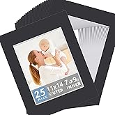 Somime 25 Pack Black Picture Mats - 11x14 Pre-Cut Mats for 8x10 Photos - White Core Bevel Cut Frame Matte, Acid Free, Ideal for Frames, Artwork and Prints