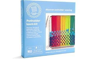 HARRISVILLE DESIGNS Friendly Loom 7” Traditional Potholder Weaving Kit | Sturdy Metal Loom and Quality Cotton Weaving Loops in Rainbow Colors | Complete Kit to Weave 2 Functional Potholders | Made in the USA