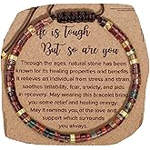 VALIJINA Inspirational Natural Stone Bracelet for Women - Get Well Soon Gift for Best Friend/Sister - Life is Tough Motivational Jewelry - Healing Crystal Bracelet with Positive Message