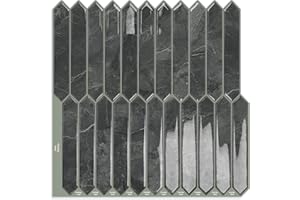 MOONFUN Grey Long Hexagon Tile Peel and Stick Backsplash, 10 Sheets Self-Adhesive Wall Tiles Stick on Back Splash for Kitchen, Bathroom, Fireplace,RV(12"×12")