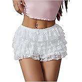 MakeMeChic Women's Floral Lace Bubble Micro Shorts Tiered Ruffle Y2k Bloomers Pumpkin Shorts