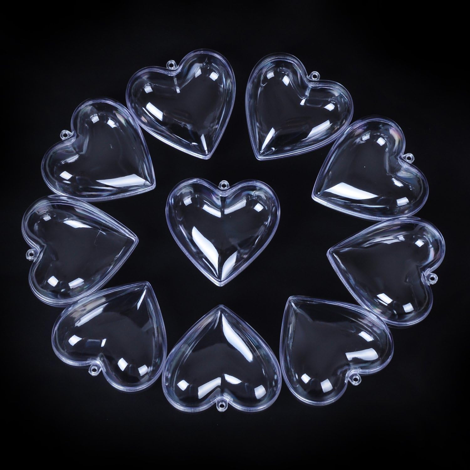 Heart Shape Clear Plastic Acrylic Fillable Ornaments Ball Baubles Bath Bomb Mold Plastic Balls for Holiday Decoration Clear (5-Pack) 80x80mm