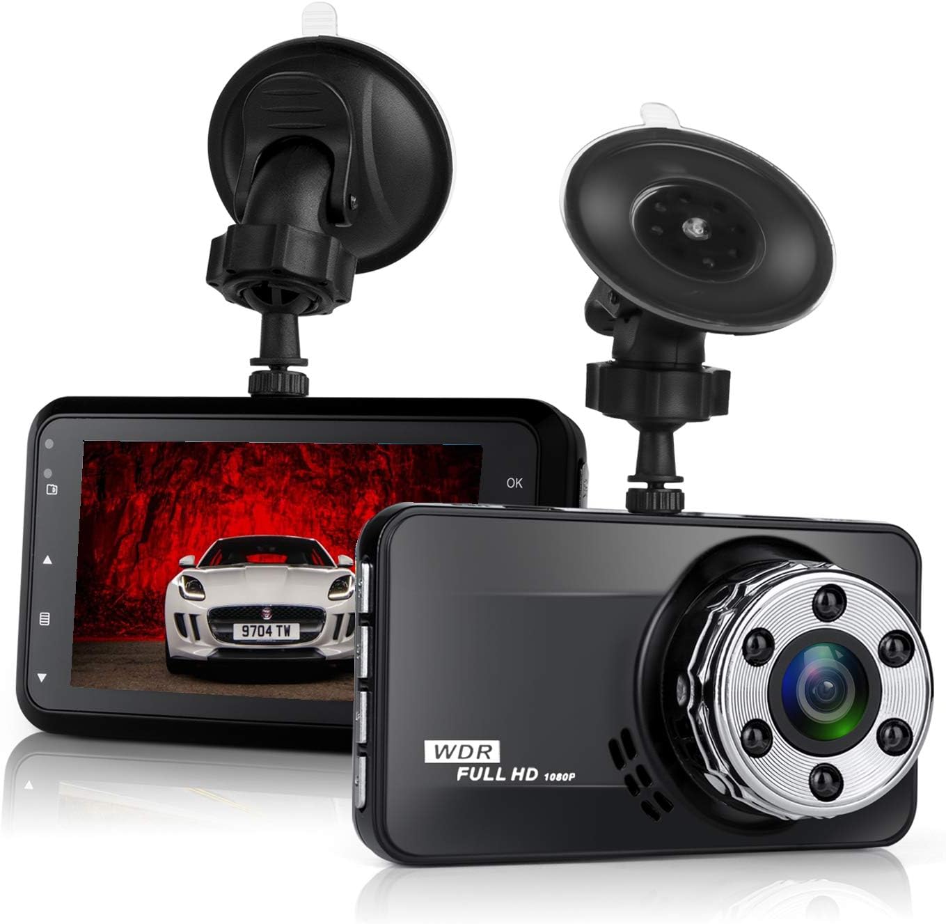 Dash Cam, Uidoks 1080P Full HD 3.0" LCD Car Camera Video Recorder 170° Wide Angle Dashboard DVR Camcorder Built-in G-Sensor WDR Night Vision Loop Recording & Motion Detection