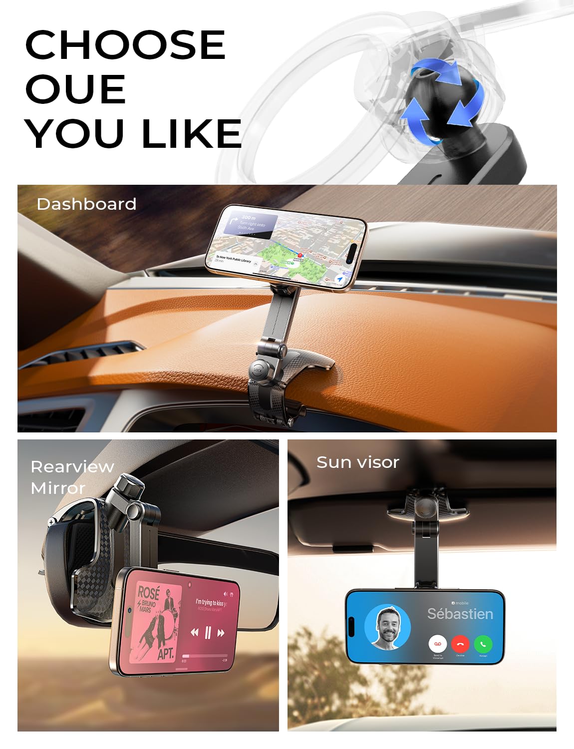 LISEN for i Phone 17 Air for Magsafe 360 Degree Car Phone Holder, Dashboard Holder, Magnetic Holders for Car Dash, Clip Cell Cars Holders for Your Rearview Mirror, for iPhone 16 Pro Max 15 14 13 12
