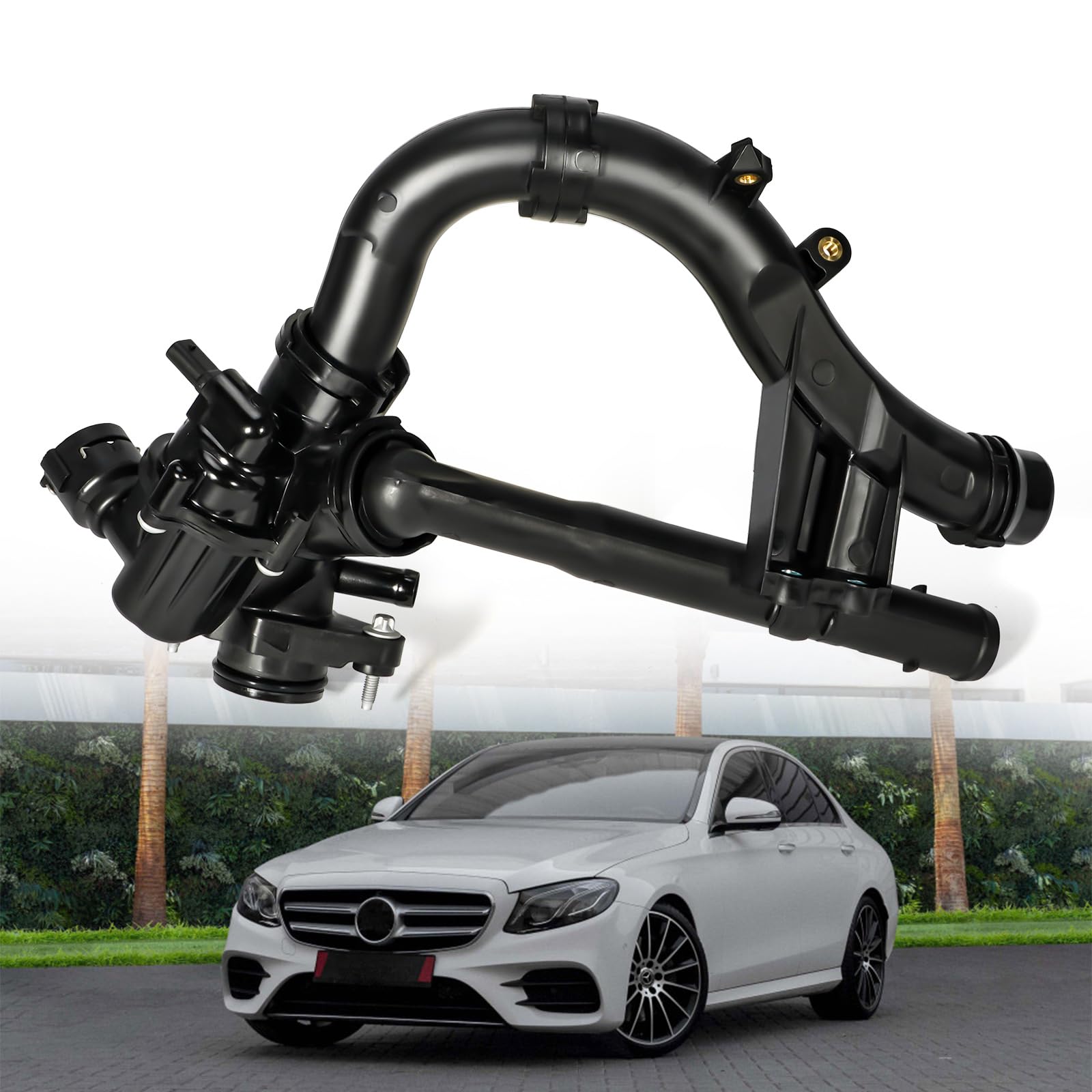 Photo 1 of Rendrox 2742003100 Engine Coolant Thermostat Housing Assembly Compatible with 2016-2020 2.0L Mercedes-Benz C180 C200 C350E E300 GLC250 300 350E SLC180 200 300 SLK 300, Replace A2742000115 2742003400